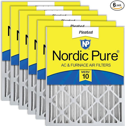 Nordic Pure 16x20x4 (Actual Size: 15 1/2 x 19 1/2 x 3 5/8) Pleated MERV 10 Air Filters 6 Pack
