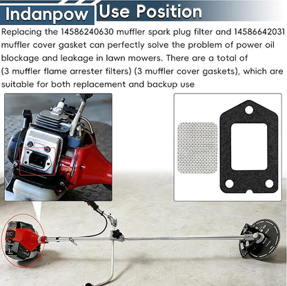 SRM-225 Spark Screen and Gasket Compatible with Echo 14586240630 Muffler Spark Arrestor Screen and 14586642031 Muffler Gasket (3 set)