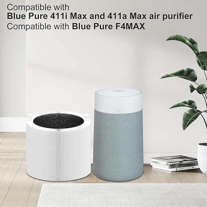 Blue Pure 411i/411a Max Replacement Filter Compatible with 411i/411a Max Smart Machine, Efficient Particle Dust Dander Filter&Odor Smoke Activated Carbon Filter for Home, Blue Pure F4MAX, 2 Pack