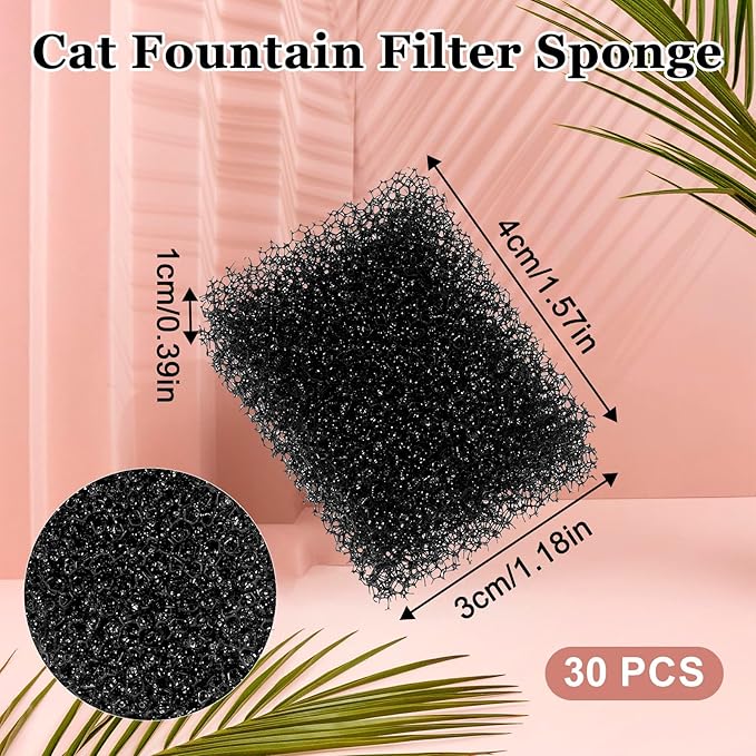 30 PCS Replaced Foam Filters, Pet Fountain Replacement Filters Cat Water Fountain Filters Foam Filters for Compatible with Wireless Pump Pet Water Fountain