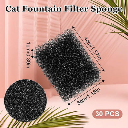 30 PCS Replaced Foam Filters, Pet Fountain Replacement Filters Cat Water Fountain Filters Foam Filters for Compatible with Wireless Pump Pet Water Fountain