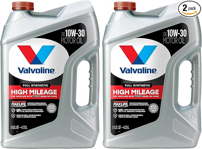 Valvoline Full Synthetic High Mileage with MaxLife Technology SAE 10W-30 Motor Oil 5 QT (Pack of 2)
