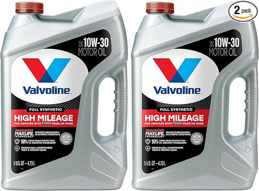 Valvoline Full Synthetic High Mileage with MaxLife Technology SAE 10W-30 Motor Oil 5 QT (Pack of 2)