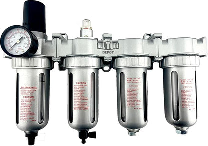 4 STAGE HIGH DUTY INDUSTRIAL GRADE ULTRA CLEAN FILTER REGULATOR COALESCING DESICCANT DRYERS SYSTEM FOR COMPRESSED AIR LINES METAL BOWLS GREAT FOR PAINT SPRAY AND PLASMA CUTTER (3/8"NPT AUTO DRAIN)