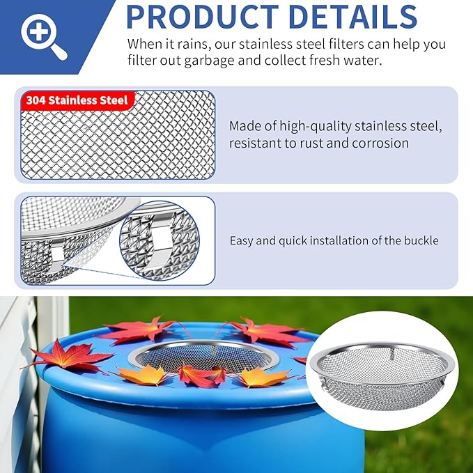 6" Rain Barrel Screen Filter for Rain Barrels, Premium 304 Stainless Steel Barrel Filter, Long-Lasting Durability -Kitchen Wash Colander -Soil Sifter, for Keep Mosquitos&Debris Outside, Fruit Draining