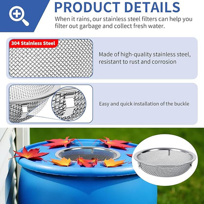 6" Rain Barrel Mesh Cover for Rain Barrels, 2-Pack 304 Stainless Steel Screen Filter, Never Rust -Kitchen Wash Colander -Compost Sifter, for Keep Leaves, Mosquitos Outside, Soil Sifter, cleaning seeds
