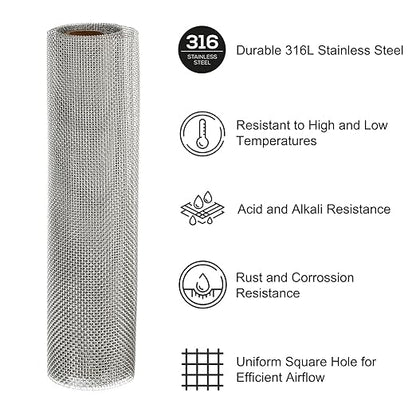 PATIKIL 40" L x 10" W Woven Wire Mesh, 16 Mesh 316L Stainless Steel Air Vent Filter Screen for Window Security Vent Cover Filtration Animals Fence