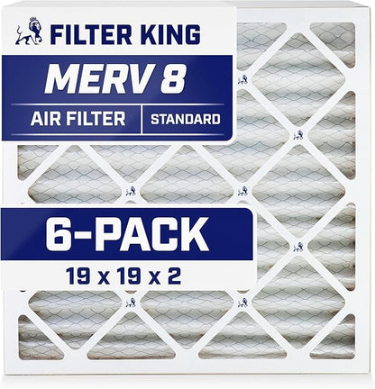 Filter King 19x19x2 Air Filter | 6-PACK | MERV 8 HVAC Pleated A/C Furnace Filters | MADE IN USA | Actual Size: 19 x 19 x 1.75"