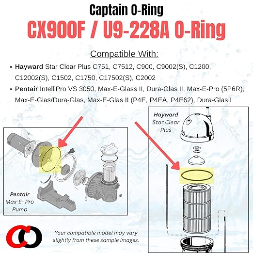 Captain O-Ring – Replacement CX900F / U9-228A / O-240 O-Rings for Hayward Star-Clear, Pentair, Sta-Rite Cartridge Filter and Tank (2 Pack)