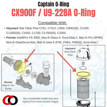 Captain O-Ring – Replacement CX900F / U9-228A / O-240 O-Rings for Hayward Star-Clear, Pentair, Sta-Rite Cartridge Filter and Tank (2 Pack)