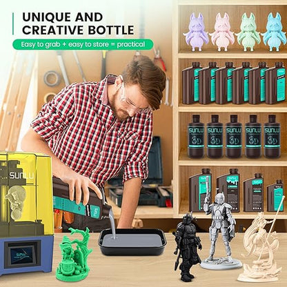 SUNLU 3D Printer Resin 3kg, Fast Curing Standard 3D Resin for Most Resin 3D Printers, 395 to 405nm UV Curing 3D Printing Liquid Photopolymer Resin, Low Shrinkage and High Precision, 3000g, Black