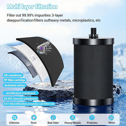 2387 Pro Filter Replacement Compatible with Alexapure 2387 Pro Water Filter Replacement, Reduces chlorine, etc，Last Up to 5000 Gallons,3-stage purification filter Upgraded version Black (4)