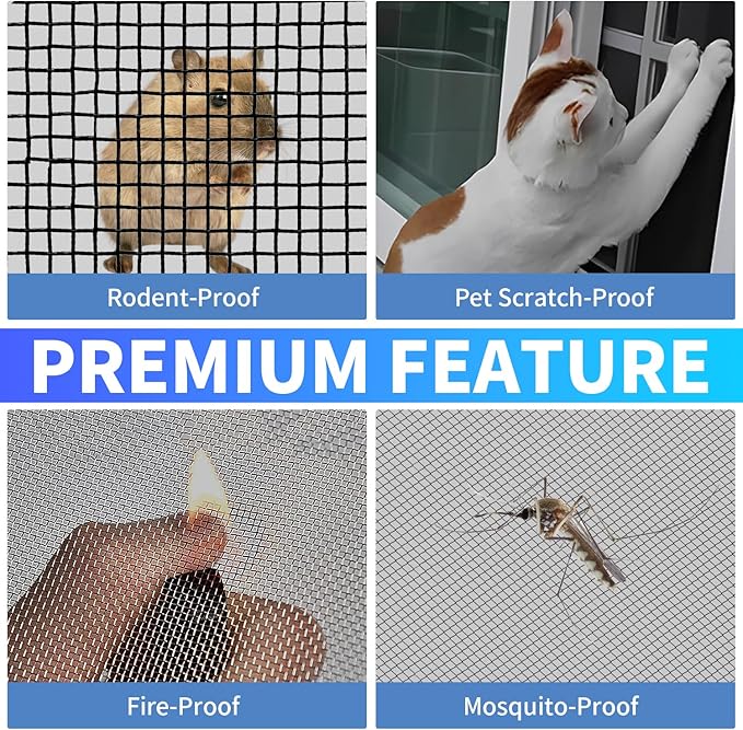 304 Stainless Steel Mesh, 47in x 10ft, 22 Mesh, Sturdy Metal Screen Roll for Window, Door, Air Vents, Filter, Cage, Garden, Patio, Pet (Black, 47inch x 10 feet)