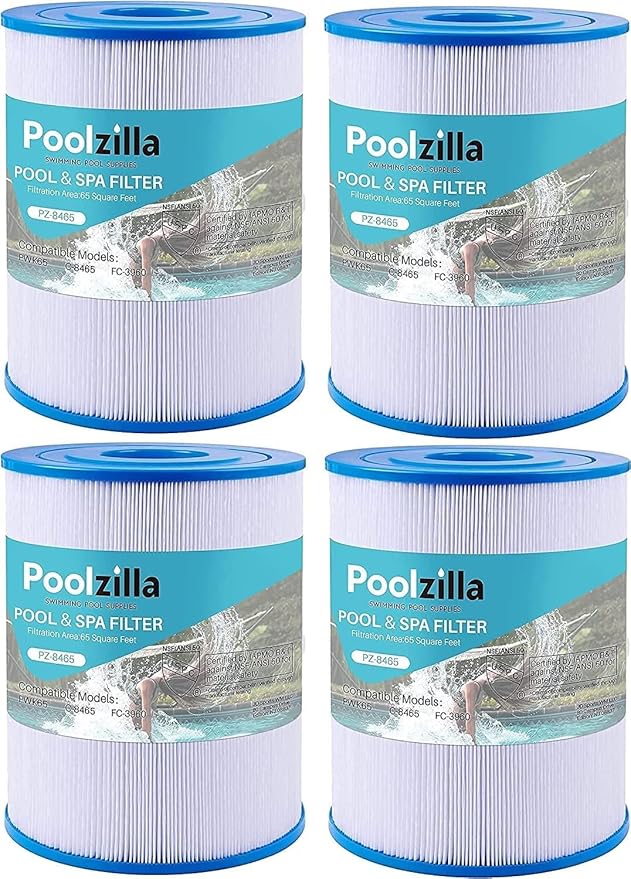 Poolzilla 4-Pack Spa Filter Cartridge Replacement for Watkins 31114, Unicel C-8465, Pleatco PWK65, Filbur FC-3960, 71827, 71828, Tiger River Caspian, Bengal, Sumatran, Caldera 76136 | Spa Filtration