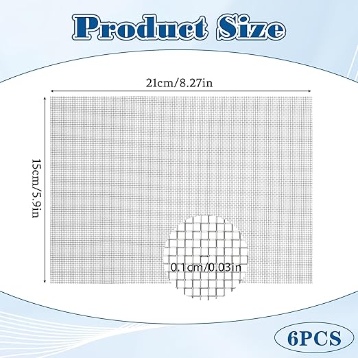 6 Pcs Stainless Steel Wire Mesh Sheet 20 Mesh Air Vent Fine Meshs 1mm Hole Woven Meshes Screen Metal Rodent Meshs Filter Panels for Vent Window Screen Meshes Cage Filter (21 X 15cm)