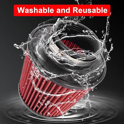 Cold Air Intake Filter High Performance Washable Filter Clamp-On Replacement Air Filter Flange Diameter 3inch/76mm Red