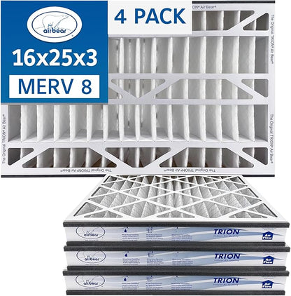 16x25x3 TRION Air Bear Cub Pleated HVAC Air Filter MERV 8 (4-Pack) (Actual Size: 15.75 x 24.75 x 3.06 Inches)