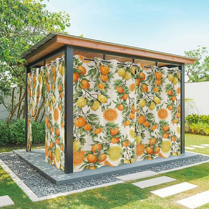 Lemons Yellow Orange Summer Plant Linen Outdoor Curtains for Patio Waterproof Outside Curtains with Grommet Top Weatherproof Curtain for Cabana Pergola Gazebo, 1 Panel, 54" W x 84" L