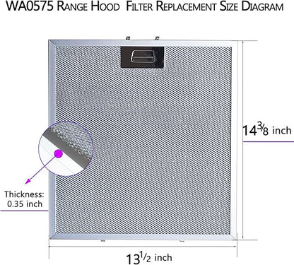 2-Pack Upgraded WA0575 Range Hood Filters Replacement With Stainless Latch 5-Layer Aluminum Mesh Fit for Vissani 30-inch Pyramid or WA0575 Wall Mount Range Hood Grease Filter by Size 14 3/8"x13 1/2"