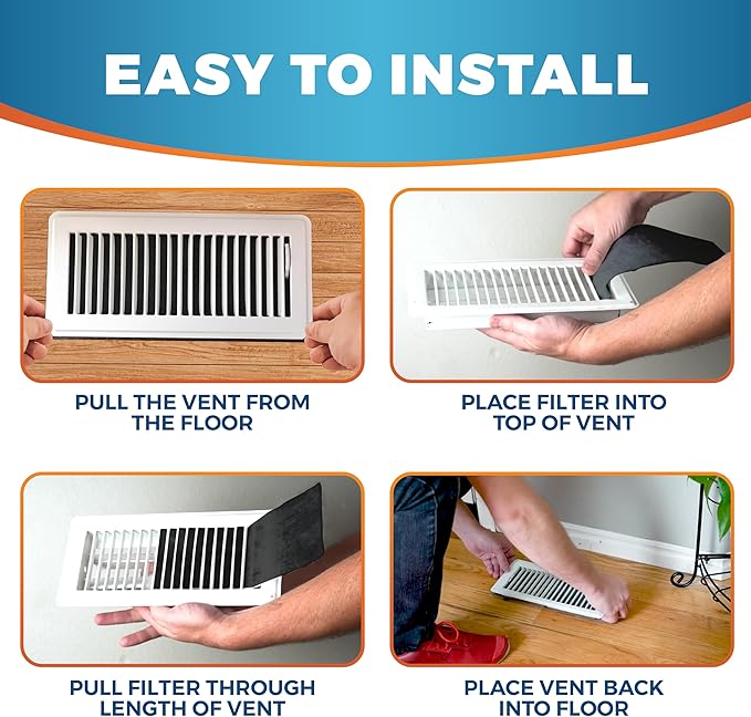 Activated Carbon Air Vent Filters for Home - 4" x 12" Dust Control - Air Filter Freshener for Home Vents to Purify Indoor Air and Homes - Register Filters for Floor Vents (48-Pack)
