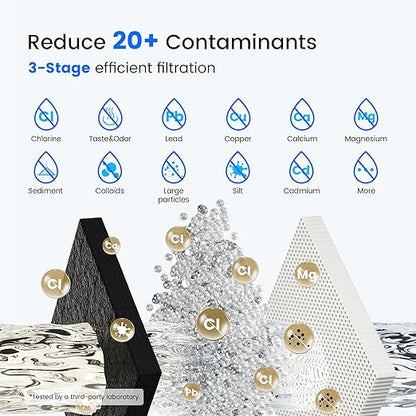 Purewell Square Series 3-Stage Gravity Fed Water Filter System with Smart Timer, Stainless Steel Countertop System with Water Level Window, 2 Upgraded Filters and Stand, Reduce 99% Chlorine, SQ-2.25G
