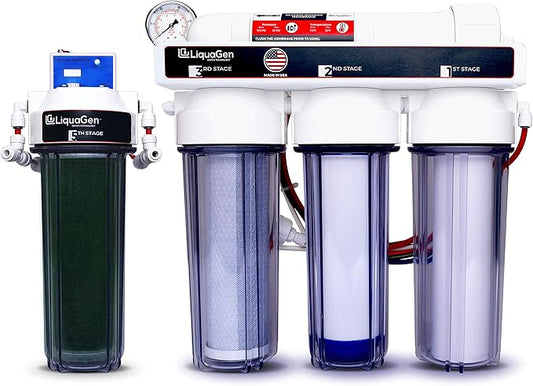 LiquaGen- Super Flow Reverse Osmosis & Deionization (RODI) Water Filtration System | Pressure Gauge with Float Valve | HM Digital TDS Meter - 100 GPD | Ultra Pure Water Softener for 0 TDS/PPM Water