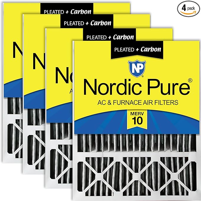 Nordic Pure 20x25x5 (Actual Size: 19 7/8 x 24 7/8 x 4 3/8) Honeywell Replacement Air Filters MERV 10 Plus Carbon 4 Pack