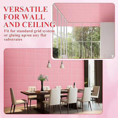 Nuanchu 32 Pcs 3D Slat Wall Panels 12 x 12 Inch PVC Fluted Textured Panel Cuttable Paintable DIY Wall Art Decorative Tiles for Ceiling Studio Bathroom Interior TV Background (Pink)