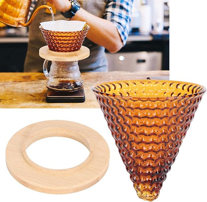 Glass Coffee Dripper, Pour Over Coffee Maker - Reusable Funnel Kettle Brewer Accessory (Brown)
