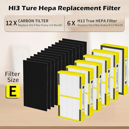 6 Pack FLT4100 HEPA Replacement Filter Size E Compatible With Guardian Technologies AC4100 AC4100CA, AC4150BLCA, AC4150PCA, AC4150P, AC4175W Purifier, Part # FLT4100 / FLT11CB4 / Filter E
