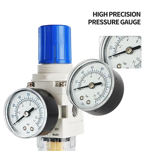 BLCH 1/4" NPT Air Compressor Regulator - Air Pressure Regulator, Air Dryer AW2000-02 Manual Drain Poly Bowl Gauge 0-160 PSI 5μm Brass