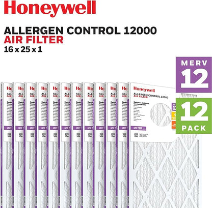 Honeywell 16x25x1 MERV 12 Electrostatic Pleated HVAC AC Furnace Air Filter (12-Pack) | Replacement Filter for Home Use | Made in USA