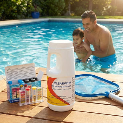ClearView Chlorine Granules 2.2 Lbs for Swimming Pools, Pool Chlorine Shock Granular Sanitizer for Spas, Fast Dissolving Chlorinating Granules for Hot Tubs