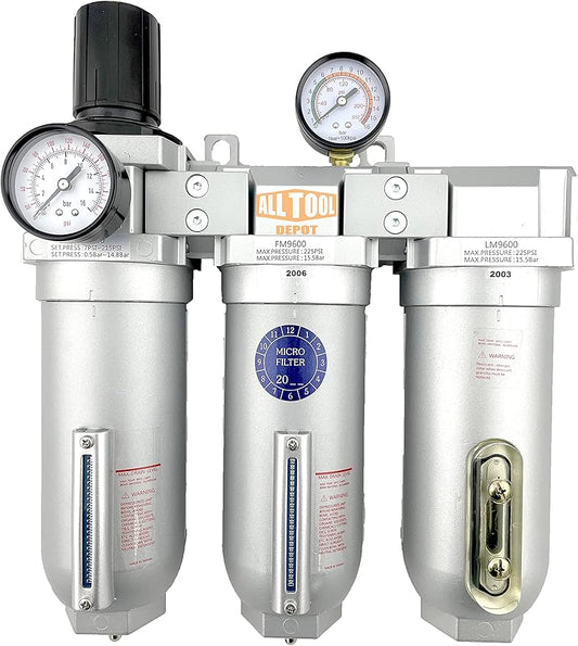 1" NPT SUPER DUTY Industrial Grade Filter Regulator Coalescing Desiccant Dryer System For Compressed Air Lines, Metal Bowls, Great For Paint Spray And Plasma Cutter (MANUAL DRAIN)
