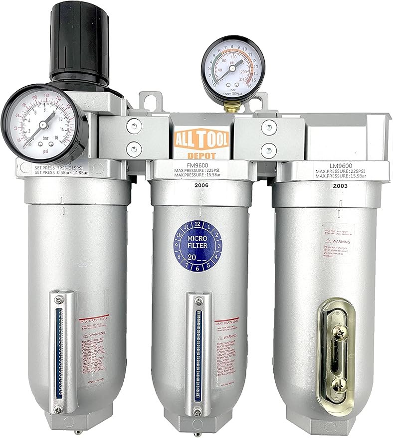 3/4" NPT SUPER DUTY Industrial Grade Filter Regulator Coalescing Desiccant Dryer System For Compressed Air Lines, Metal Bowls, Great For Paint Spray And Plasma Cutter (MANUAL DRAIN)
