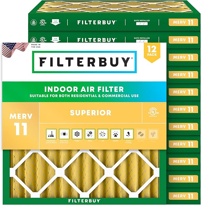 Filterbuy 14x14x2 Air Filter MERV 11 Superior Pet & Allergy Defense (12-Pack), Electrostatic Pleated HVAC AC Furnace Filters Replacement, Made in USA (Actual Size: 13.50 x 13.50 x 1.75)