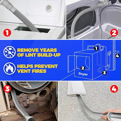 Holikme Dryer Vent Cleaner Kit 2 Pieces - Upgraded Dryer Lint Screens Cleaner Brush Part,Compatible with Most Vacuum Cleaner,Vacuum Hose Attachment & Refrigerator Coil Brush,Quickly Lint Remove,Gray