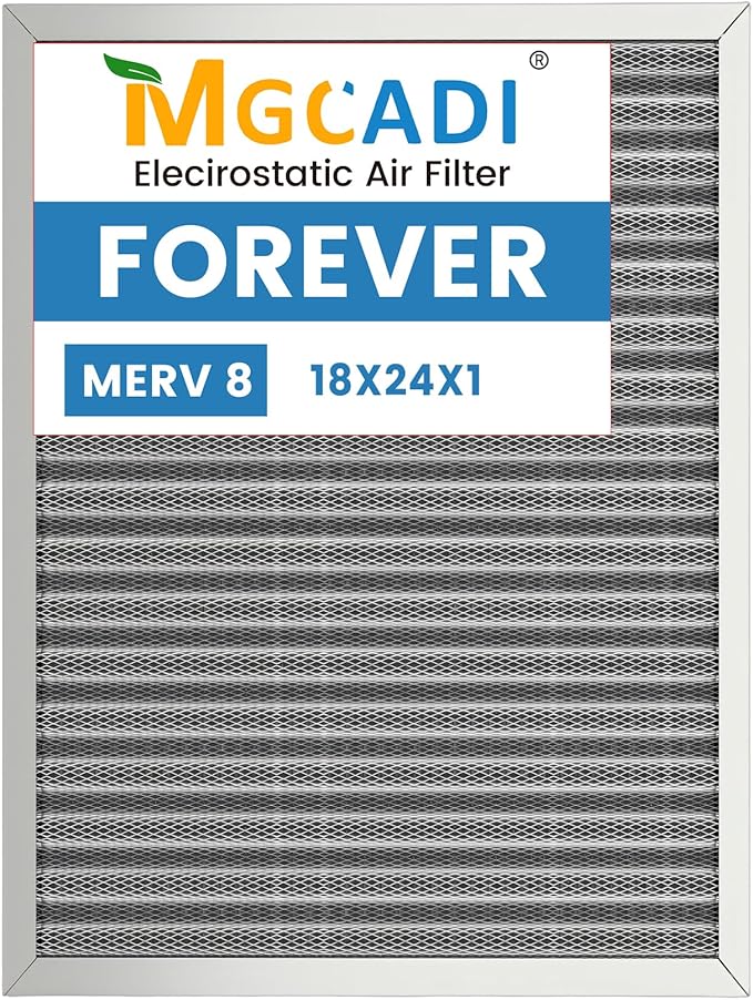 24x18x1 HVAC Furnace Air Filter, Lasts a Lifetime, Washable, the Last HVAC Filter You Will Ever Buy, Breathe Safely at Home or in the Office,Merv 8 (Actual Size:17.44x23.46x0.82 Inch)