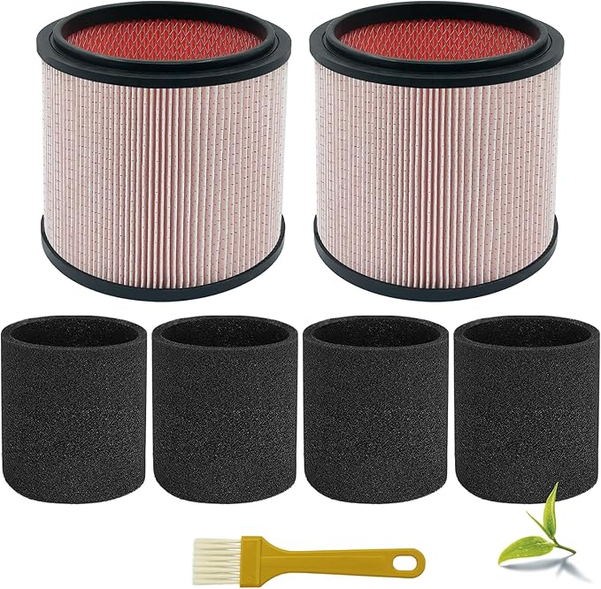 Fine Dust Replacement Filter for Vacmaster 5-20 Gallon/Hart Shop Vacuum 5-17 Gallon, Replaces Hart VCFS 3701 Filter/VCFF Filter, Fits most Shop-Vac/Craftsman Vacuum, with 2x Wet Foam Sleeve