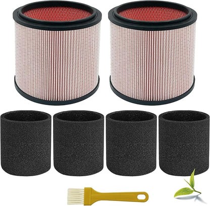 Fine Dust Replacement Filter for Vacmaster 5-20 Gallon/Hart Shop Vacuum 5-17 Gallon, Replaces Hart VCFS 3701 Filter/VCFF Filter, Fits most Shop-Vac/Craftsman Vacuum, with 2x Wet Foam Sleeve