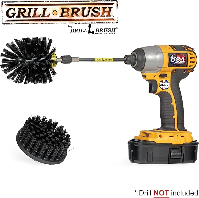 BBQ Grill and Smoker Cleaning Supplies - Nylon Grill Brush for Drill Set with Extension - Household Cleaning Electric Spin Scrubber - Industrial Cleaning Tools - Alternative to Wire Brush for Drill