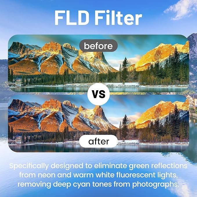 3 Piece UV-CPL-FLD Camera Filters Set, 72mm Multi-Coated Universal Lens Filter Kit UV Blocking + Circular Polarizing + FLD Fluorescent Filter with Protective Storage Case