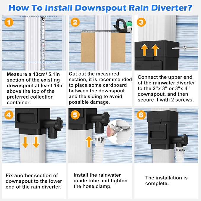 WADEO Rainwater Collection System, Downspout Diverter Fits for 2"x 3" or 3"x 4" Residential Downspouts, Rain Barrel Diverter Kit with Adjustable Valve and Filter, 5FT Hose, Black