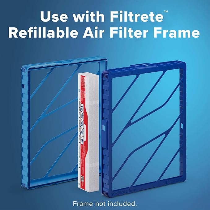 Filtrete 20x25x4 Refillable Air Filter replacement, MPR 1000, MERV 11, Allergen Defense, 2 Pack, use with reusable air filter frame of Filtrete Refillable Air Filter Kit 20x25x4, for HVAC, Furnace, AC