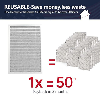 12x24x1 Electrostatic Air Filter, MERV 8 Reusable Aluminum AC/HVAC Furnace Filter,Washable Lifetime Permanent Air Filter,Easy to Clean,Increases Airflow(Actual Size:11.38x23.38x0.82)