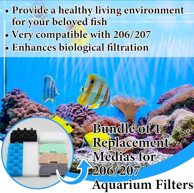 50 Pcs Compatible with Fluval 206/207 Filter Media Canister Filter Maintenance & Replacement Kit, Bio-Based Foam, Activated Carbon, Ceramic Rings, Microfiber Rags, Mesh Bags, Silicone Lube
