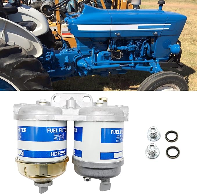Dual Double Fuel Filter Assembly Replacement for Ford 2000 3000 4000 and More Replacement for Allis Chalmers, Massey Ferguson, Landini New Holland NH Universal Replaces 7111-296 EBPN9N166AA