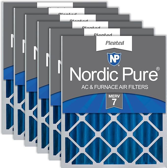 Nordic Pure 20x20x4 (Actual Size: 19 1/2 x 19 1/2 x 3 5/8) Pleated MERV 7 Air Filters 6 Pack