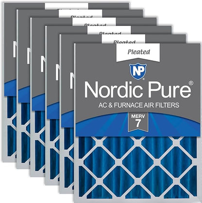 Nordic Pure 20x20x4 (Actual Size: 19 1/2 x 19 1/2 x 3 5/8) Pleated MERV 7 Air Filters 6 Pack