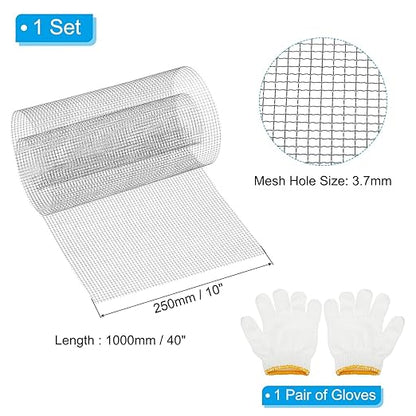 PATIKIL 40" L x 10" W Woven Wire Mesh, 6 Mesh 304 Stainless Steel Air Vent Filter Screen with Gloves for Window Security Vent Cover Filtration Animals Fence